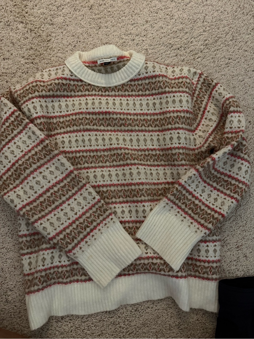 American Eagle Cream Fair Isle Crewneck Sweater - Men